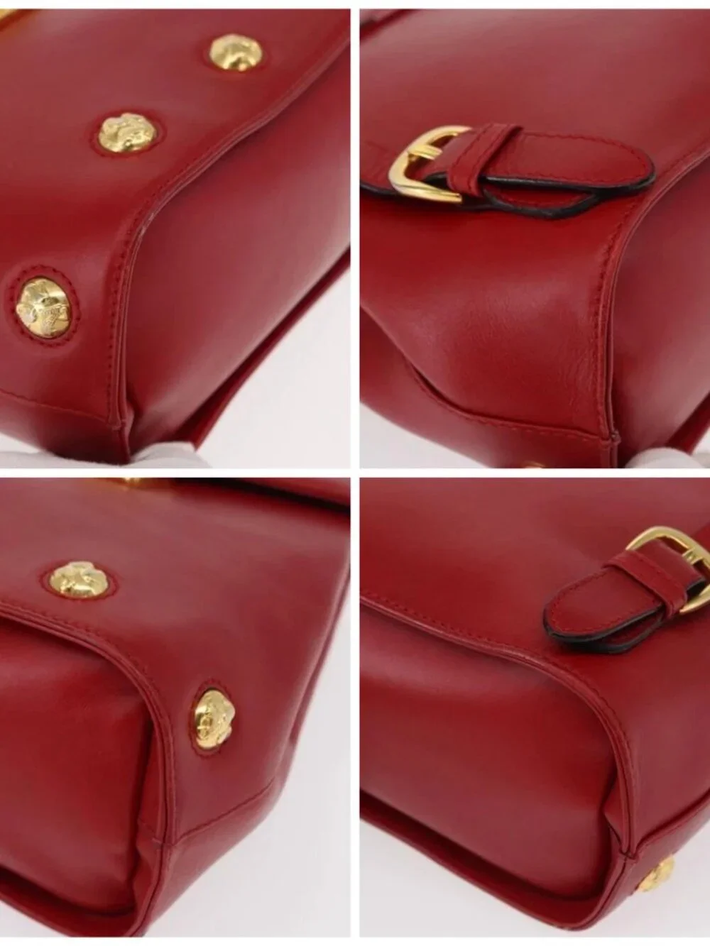 Salvatore Ferragamo Backpack Leather Red Gold Auth 150428